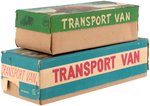 OVERLAND FREIGHT TRANSPORT VAN JAPAN FRICTION TIN TRUCK PAIR IN BOXES.