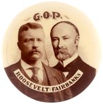 ROOSEVELT & FAIRBANKS "GOP" REAL PHOTO JUGATE BUTTON UNLISTED IN HAKE.
