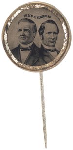 "TILDEN & HENDRICKS" SCARCE 1876 FERROTYPE JUGATE STICK PIN BADGE.