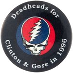 "DEADHEADS FOR CLINTON & GORE IN 1996" UNCOMMON BUTTON.