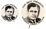 WILLKIE SCARCE 1940 CAMPAIGN FULL NAME PORTRAIT BUTTON PAIR.