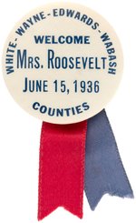FDR-ELEANOR "WELCOME MRS. ROOSEVELT" 1936 SINGLE DAY EVENT ILLINOIS BUTTON.