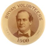 BRYAN VOLUNTEERS 1908 RARE REAL PHOTO PORTRAIT BUTTON.