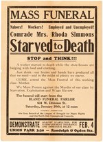 COMRADE MRS. RHODA SIMMONS STARVED TO DEATH COMMUNIST LABOR CIVIL RIGHTS FLYER.