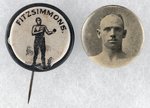 C. 1897 FITZSIMMONS RARE PAIR: PAPER ON TIN STICKPIN AND BUTTON BY "REED & CO. CHICAGO".