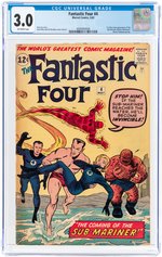 FANTASTIC FOUR #4 MAY 1962 CGC 3.0 GOOD/VG (FIRST SILVER AGE SUB-MARINER).