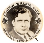 "BEACON WILLKIE CLUB" SCARCE NEW YORK REAL PHOTO PORTRAIT BUTTON.