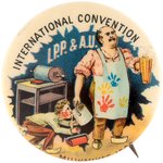 OUTSTANDING LABOR UNION CONVENTION CARTOON RARITY FROM MILWAUKEE 1900 AND BUTTON POWER PHOTO EXAMPLE.