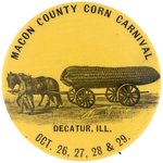 ILLINOIS CORN CARNIVAL OUTSTANDING EXAGGERATION BUTTON FROM 1898 AND BUTTON POWER BOOK EXAMPLE.