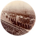 QUEEN VICTORIA FEBRUARY 1901 FUNERAL PROCESSION W/COFFIN ON HORSE-DRAWN CARRIAGE REAL PHOTO BUTTON.