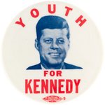 YOUTH FOR KENNEDY 1960 PRESIDENTIAL CAMPAIGN PORTRAIT BUTTON.