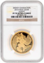 2014 1 OZ. NIUE $200 GOLD DISNEY CHARACTERS GOOFY NGC PF70 ULTRA CAMEO PROOF.