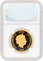 2014 1 OZ. NIUE $200 GOLD DISNEY CHARACTERS GOOFY NGC PF70 ULTRA CAMEO PROOF.