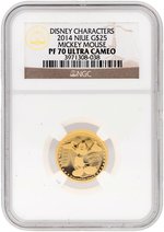 2014 .25 OZ. NIUE $25 GOLD DISNEY CHARACTERS MICKEY MOUSE NGC PF70 ULTRA CAMEO PROOF.