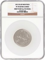 2015 5 OZ. PALLADIUM ISLE OF MAN FIRST YEAR ANGEL NGC PF70 ULTRA CAMEO PROOF.