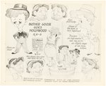 SILLY SYMPHONIES - MOTHER GOOSE GOES HOLLYWOOD PRODUCTION DRAWING ORIGINAL ART PAIR (SPENCER TRACY), MODEL SHEET & STILL.