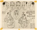 SILLY SYMPHONIES - MOTHER GOOSE GOES HOLLYWOOD PRODUCTION DRAWING ORIGINAL ART TRIO & MODEL SHEET (HUGH HERBERT).