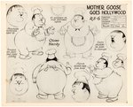 SILLY SYMPHONIES - MOTHER GOOSE GOES HOLLYWOOD PRODUCTION DRAWING ORIGINAL ART PAIR & MODEL SHEET (LAUREL & HARDY).