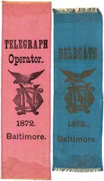 GREELEY 1872 DEMOCRATIC CONVENTION "DELEGATE" & "TELEGRAPH OPERATOR" RIBBONS.