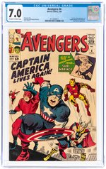 AVENGERS #4 MARCH 1964 CGC 7.0 FINE/VF (FIRST SILVER AGE CAPTAIN AMERICA).