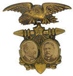 GARFIELD & ARTHUR 1880 BRASS SHELL JUGATE BADGE.