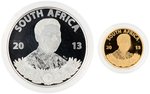 2013 PROTEA 1 OZ. GOLD, .25 OZ. GOLD & STERLING SILVER NELSON MANDELA THREE PIECE PRESTIGE PROOF SET.