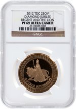 2012 .56 OZ. TDC DOUBLE SOVEREIGN DIAMOND JUBILEE REGENT AND THE LION NGC PF69 ULTRA CAMEO PROOF.