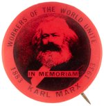 KARL MARX 1933 COMMUNIST MEMORIAL PORTRAIT BUTTON.