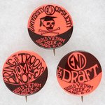 "BUILD VIETNAM WEEK" ANTI-WAR TRIO OF GRAPHIC DAY-GLO BUTTONS.