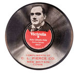 "ENRICO CARUSO" PICTURED ON "VICTROLA" PHONOGRAPH RECORD MIRROR.