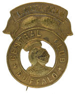 OUTSTANDING BLAINE CLUB BADGE FROM BUFFALO WITH PLUMED KNIGHT AND PINE CONE SYMBOLS.