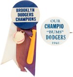 1941 BROOKLYN DODGERS "CHAMPIONS" BUTTON PAIR INCLUDING SPELLING ERROR VARIANT.