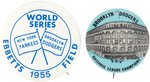 1955 WORLD SERIES AND BROOKLYN DODGERS NL CHAMPIONS EBBETS FIELD BUTTON PAIR.