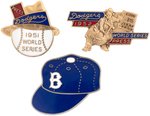 1951/1952/1953 WORLD SERIES BROOKLYN DODGERS PRESS PIN TRIO.