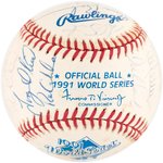 1991 WORLD SERIES CHAMPIONS MINNESOTA TWINS TEAM-SIGNED BASEBALL.