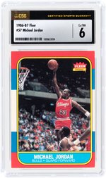 1986-87 FLEER #57 MICHAEL JORDAN (HOF) ICONIC ROOKIE CARD CSG 6 EX/NM.