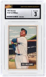 1951 BOWMAN #165 TED WILLIAMS (HOF) CSG 3 VG.