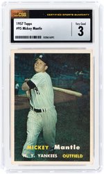 1957 TOPPS #95 MICKEY MANTLE (HOF) CSG 3 VG.