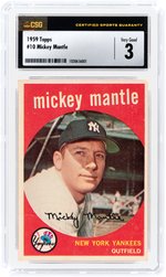 1959 TOPPS #10 MICKEY MANTLE (HOF) CSG 3 VG.