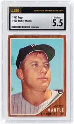 1962 TOPPS #200 MICKEY MANTLE (HOF) CSG 5.5 EX+.