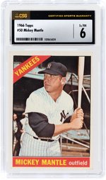 1966 TOPPS #50 MICKEY MANTLE (HOF) CSG 6 EX/NM.