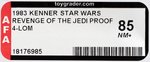 STAR WARS: REVENGE OF THE JEDI (1983) - 4-LOM PROOF CARD AFA 85 NM+.