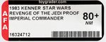 STAR WARS: REVENGE OF THE JEDI (1983) - IMPERIAL COMMANDER PROOF CARD AFA 80+ NM.