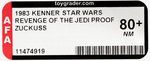 STAR WARS: REVENGE OF THE JEDI (1983) - ZUCKUSS PROOF CARD AFA 80+ NM.