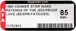 STAR WARS: REVENGE OF THE JEDI (1983) - LUKE SKYWALKER (BESPIN FATIGUES) PROOF CARD AFA 85 NM+.