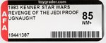 STAR WARS: REVENGE OF THE JEDI (1983) - UGNAUGHT PROOF CARD AFA 85 NM+.