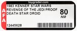 STAR WARS: REVENGE OF THE JEDI (1983) - DEATH STAR DROID PROOF CARD AFA 80 NM.