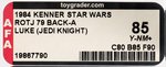 STAR WARS: RETURN OF THE JEDI (1984) - LUKE SKYWALKER (JEDI KNIGHT) 77 BACK-A AFA 85 Y-NM+.