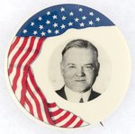 HERBERT HOOVER COLORFUL FLAG PORTRAIT BUTTON.