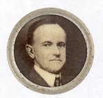 CALVIN COOLIDGE SEPIA REAL PHOTO LAPEL STUD.